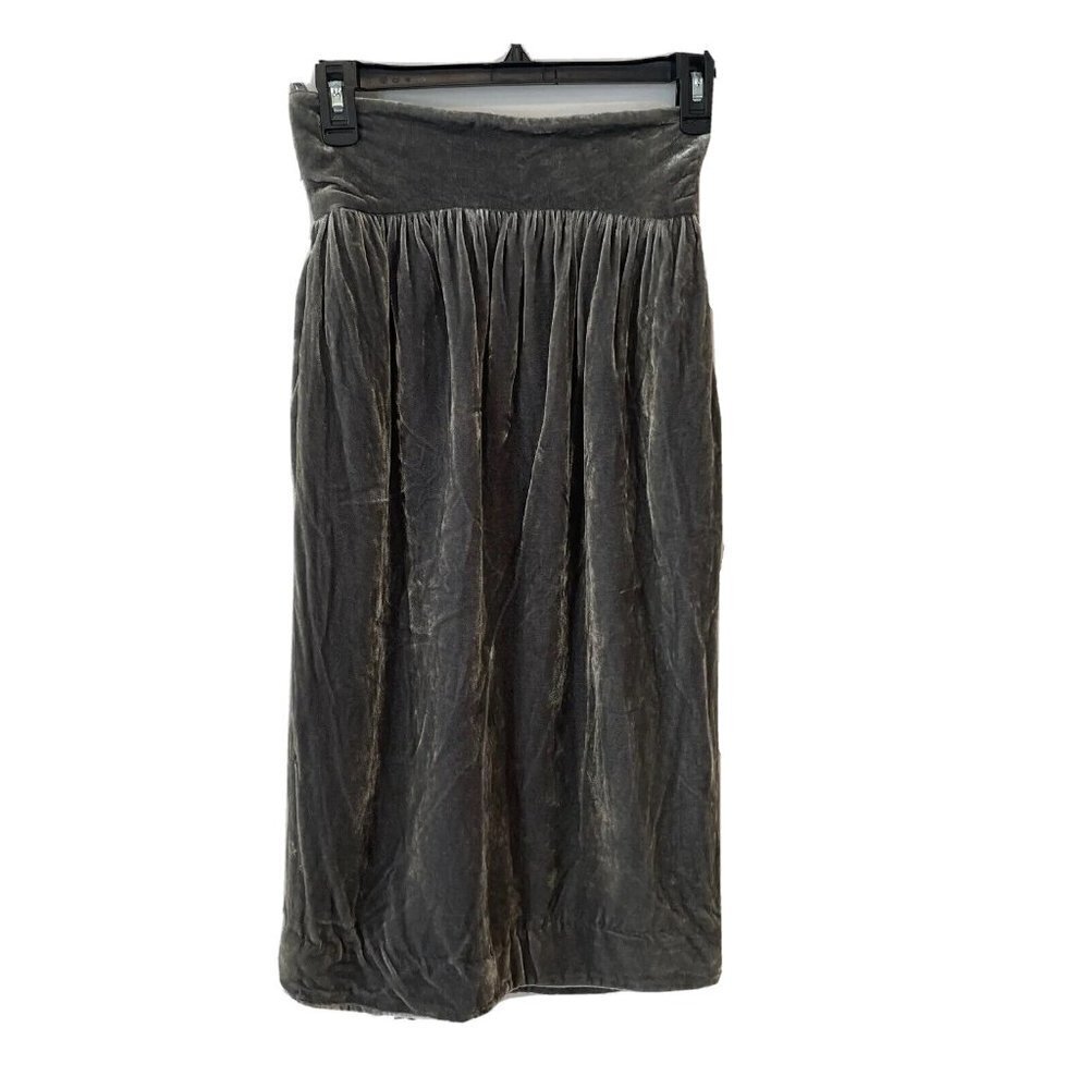 Fendi Womens Velvet Pull On Straight Cut Midi Skirt Gray Olive 40 S M 4 Button‎